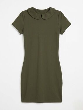 Olive Green Peter Pan Collar Short Sleeve Dress